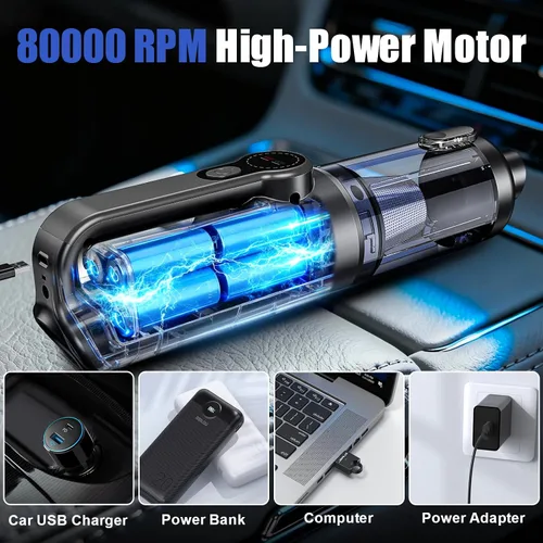 Miniatura 6 de Aspiradora de coche portátil sin cable 19000 Pa 4 en 1 aspiradora de mano inalámbrica sin escobillas motor con luz LED y boquillas múltiples