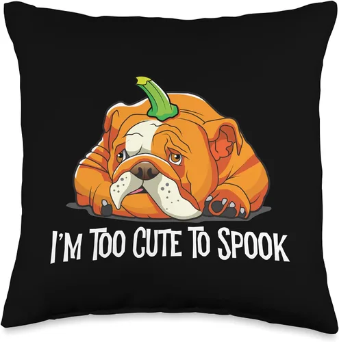 Funny English Bulldogs English Bulldog - Almohada de Halloween con diseño de calabaza espeluznante para perrito, 16 x 16 pulgadas, multicolor