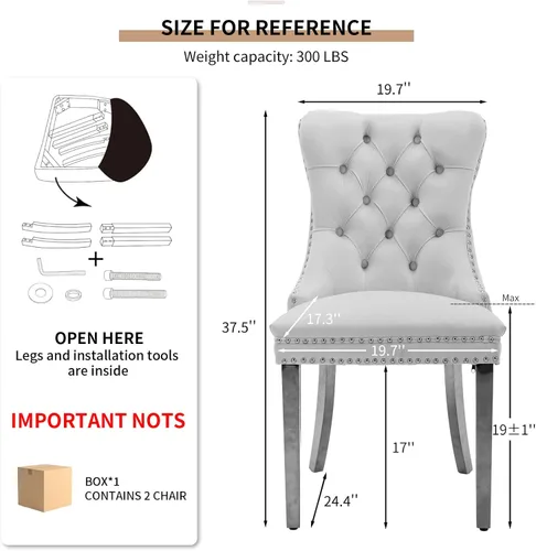 Miniatura 3 de Velvet Dining Chairs Set of 2, Tufted High Chairs with Nailhead Trim, Pull Ring, Black Solid Wood Legs, Elegant Upholstered Accent Chairs for Dining