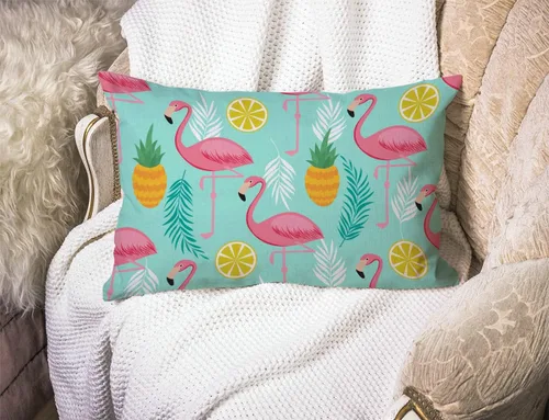 Miniatura 3 de Solekla Funda de almohada lumbar de flamenco rosa de 12 x 20 pulgadas, decorativa, para dormitorio, sala de estar, piñas y hojas exóticas, funda