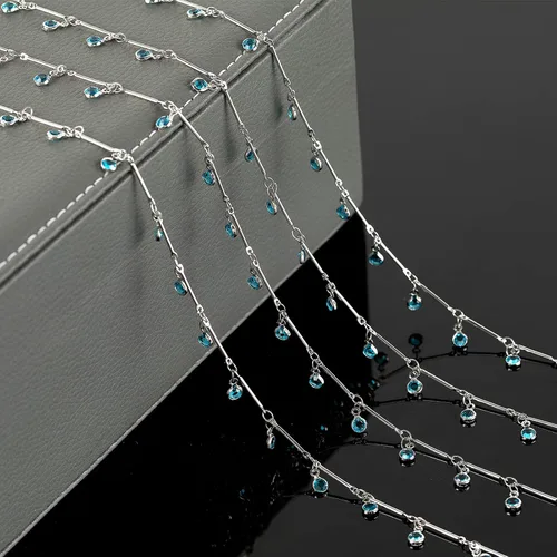 Miniatura 5 de YOUBEIYEE Cadenas de cuentas de cristal azul para hacer joyas, collar de plata de cristal colgante, cadenas para el tobillo, cadenas de bricolaje a