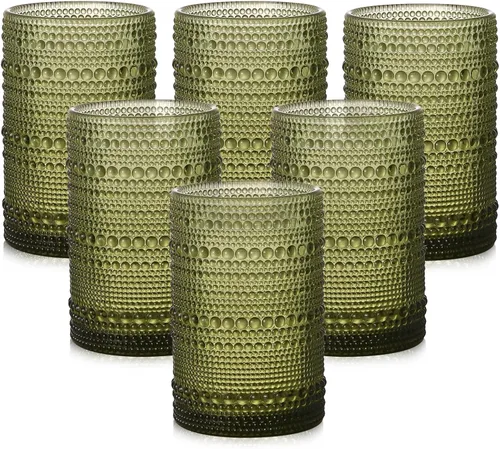 Miniatura 12 de ZMOWIPDL Juego de vasos de vidrio vintage de 6 vasos de vidrio de hobnail de 15 onzas, vaso de agua azul en relieve, para cerveza, cóctel, whisky