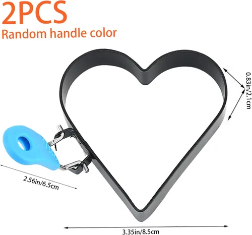 Miniatura 3 de Anillos de huevo para freír huevos, 2 anillos antiadherentes en forma de corazón de 4 pulgadas para freír huevos con mango de silicona, molde