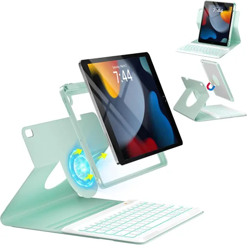 Miniatura 12 de OYEEICE Funda de teclado para iPad 6ª/5ª generación de 9.7 pulgadas, teclado inalámbrico desmontable retroiluminado de 7 colores, cubierta magnética