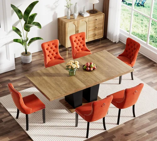 Miniatura 117 de Juego de mesa de comedor extensible marrón de 63 a 78.74 pulgadas para 4, juego de mesa de comedor de 5 piezas con 4 sillas, mesa de cocina