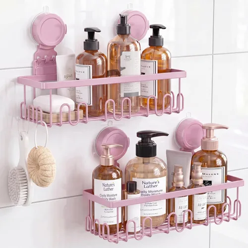 Miniatura 10 de JOTPE Estante de ducha con ventosa, paquete de 5 unidades, sin taladrar y con ventosa extraíble para baño con gran capacidad, potente organizador