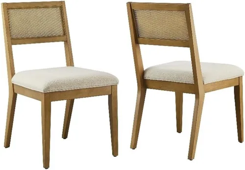 Miniatura 11 de Modway Nimba - Juego de 2 sillas de comedor de madera en tejido jaspeado, color gris claro, sillas de cocina tapizadas con respaldo de ratán Tejido