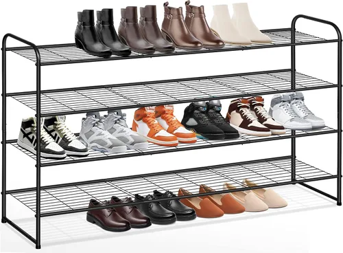 Miniatura 13 de KEETDY Organizador de zapatos largo de 2 niveles para armario, zapatero de metal para entrada, amplio estante apilable para zapatos con rejilla