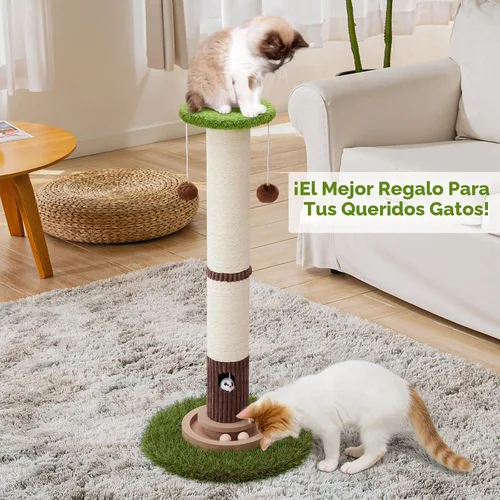 Miniatura 8 de Woochpet Poste rascador de gato de 34 pulgadas de alto con juguete de pista de bola para gatos, resistente y grueso, poste rascador de sisal natural