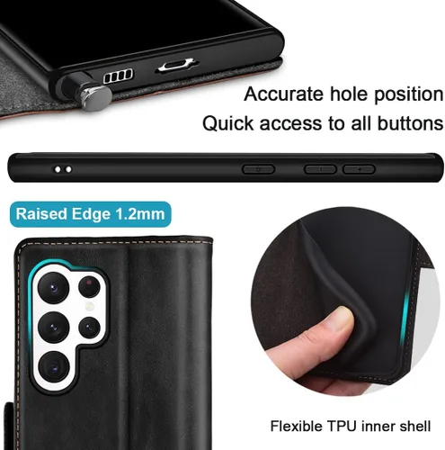 Miniatura 4 de KEZiHOME Funda para Galaxy S23 Ultra, de cuero genuino [bloqueo RFID], funda tipo cartera, ranura para tarjetas con tapa magnética y soporte