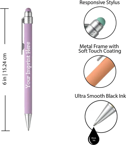 Miniatura 2 de ExpressDesigns™ - Bolígrafos personalizados pastel con lápiz capacitivo - Diseño suave al tacto - Bolígrafos con nombre impresos personalizados