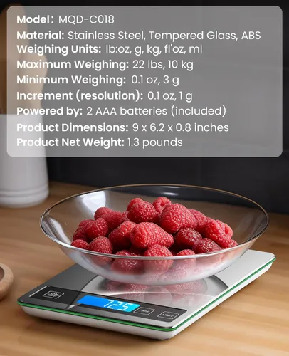 Miniatura 7 de Nicewell - Báscula de alimentos digital de 22 libras, báscula de cocina gris de acero inoxidable, peso en gramos y onzas para cocinar y hornear
