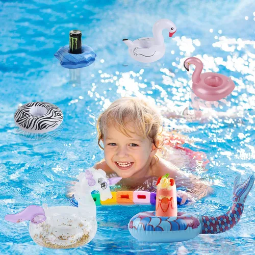 Miniatura 5 de Kleeblatt Flotadores inflables para bebidas de piscina, portavasos flotantes inflables de flamenco para bebidas, flotadores de bebidas para fiestas