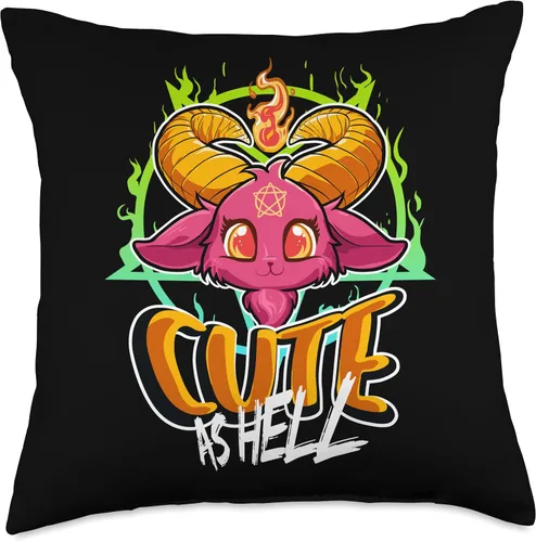 Miniatura 5 de Cute Goth Satanism Occult Baphomet Gift Cute As Hell Halloween Kawaii Baphomet - Divertida almohada de cabra de Satán, 16 x 16 pulgadas, multicolor