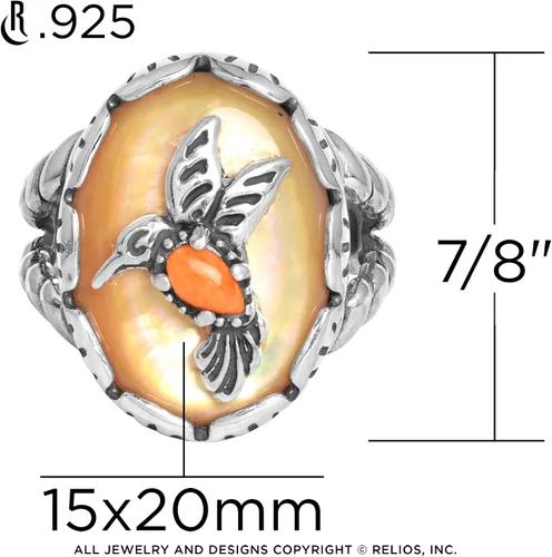 Miniatura 2 de Anillo de plata de ley del oeste americano para mujer diseño de colibrí con madreperla y lapislázuli tallas 5 a 10