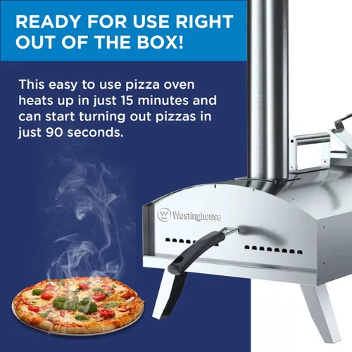 Miniatura 3 de Westinghouse Horno de pizza al aire libre artesanal de pellets de madera - Hornos de pizza portátiles de acero inoxidable, pellets de madera