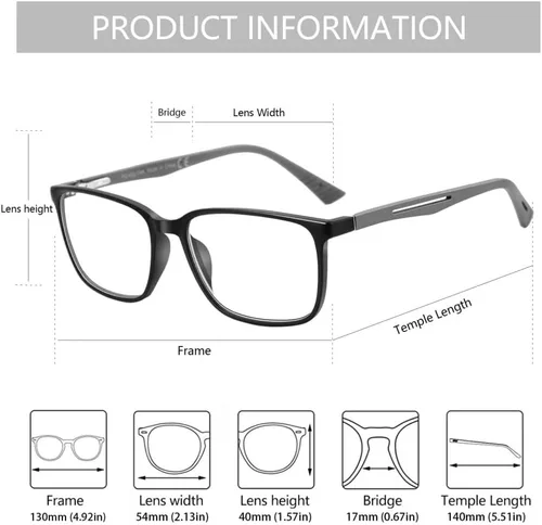 Miniatura 3 de BLUEMOKY Gafas de lectura de luz azul para hombres, lectores de marco cuadrado deportivo, gafas de computadora antirreflejos C05 Negro y Tortuga