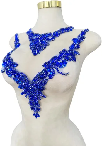 Miniatura 16 de Accesorios de apliques de encaje de diamantes de imitación hechos a mano puros cuentas de costura a mano piedras parches para vestido de novia