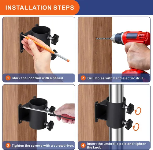 Miniatura 5 de Soporte resistente para sombrilla de patio, soporte para sombrilla de patio, soporte de montaje de abrazadera para barandilla de terraza, montaje
