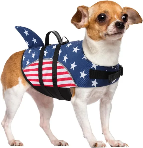 Miniatura 9 de Chaleco salvavidas para perros Ripstop, chaleco salvavidas de tiburón para perros, salvavidas de seguridad con alta flotabilidad y asa de elevación