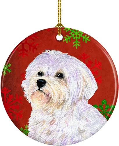 Miniatura 7 de Caroline's Treasures Bulldog English - Copos de nieve rojos y verdes, adorno de cerámica de Navidad, decoración colgante para el hogar, Navidad