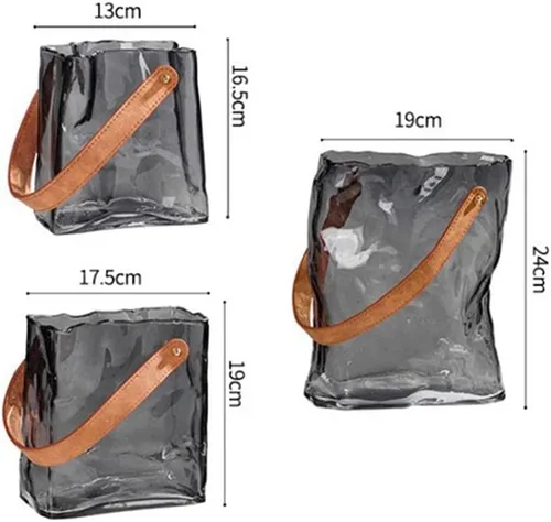 Miniatura 5 de Jarrón de cristal para flores, jarrones transparentes para centros de mesa, florero de bolsa con mango de cuero para decoración de bodas