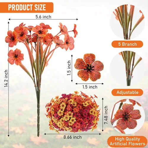 Miniatura 2 de Paquete de 22 flores artificiales para exteriores, flores sintéticas resistentes a los rayos UV con plantas de plástico, flores de seda sintética