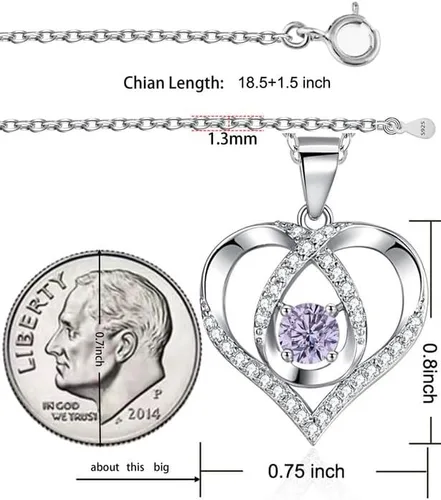 Miniatura 6 de ITS4YEO 925 Sterling Silver Love Heart Birthstone Necklaces Silver Necklace Zircon Pendant Necklaces for Women Jewelry Gift for Women Wife Girls Her