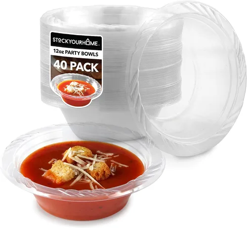 Stock Your Home Paquete de 40 tazones de plástico transparente de 12 onzas para fiestas, cuencos pequeños desechables para cenas o cócteles, sopa y