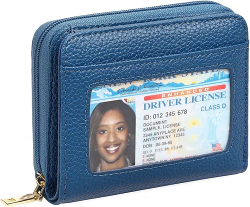 Miniatura 10 de GOIACII Cartera con tarjetero RFID para mujer, pequeña cartera de piel auténtica con 2 cremalleras