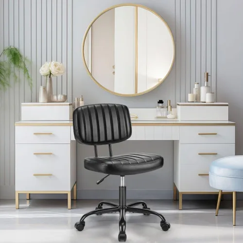 Miniatura 2 de Silla de escritorio de oficina sin brazos, soporte lumbar de respaldo bajo, pequeña ergonómica, silla giratoria de piel sintética de 360° con altura