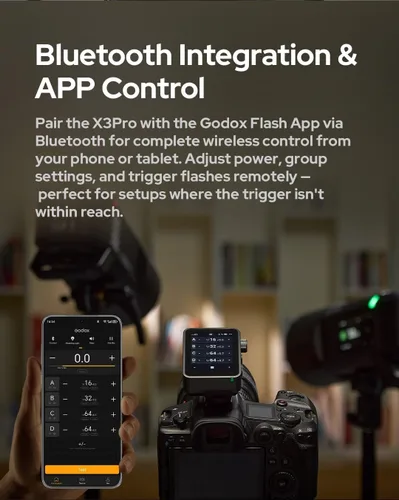 Miniatura 6 de Godox X3 Pro N X3Pro N TTL Disparador de flash inalámbrico para Nikon, transmisor de pantalla táctil 2.4G con control de aplicación Bluetooth