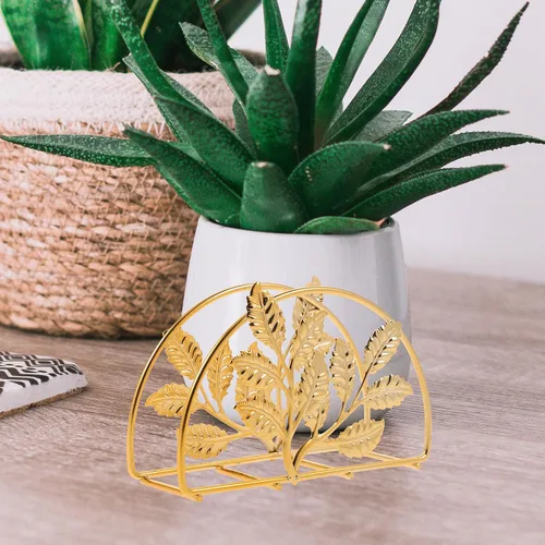 Miniatura 5 de Golden Iron Napkin Holder with Leaf Design, Large Metal Paper Napkin Stand for Kitchen and Restaurant Table, Rustic Style Bathroom and Dining