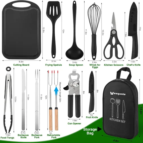 Miniatura 6 de Wesqunie Camping Essentials - Juego de utensilios de cocina - Kit de utensilios de cocina portátil para campamento, accesorios para exteriores