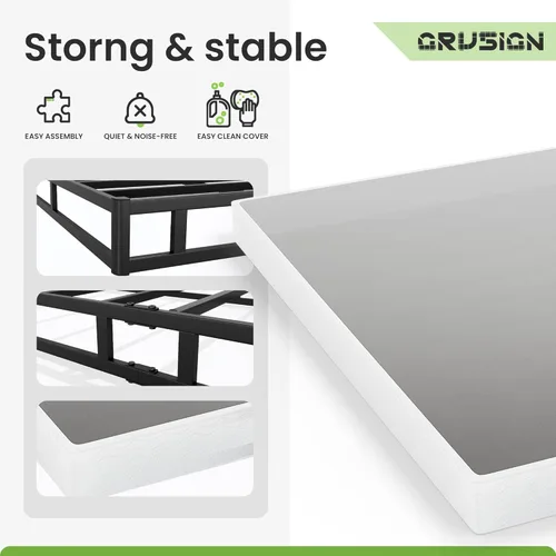 Miniatura 7 de GRUSIGN Base de colchón de metal de 5 pulgadas para cama Queen, montaje rápido, base de colchón de metal tamaño Queen con funda de tela, marco