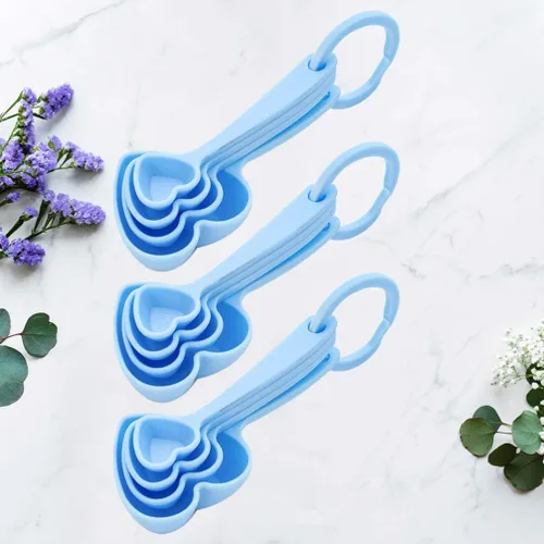 Miniatura 5 de Hemoton Cucharas medidoras de plástico con forma de corazón, cucharadita de postre cuchara para hornear de cocina Azul