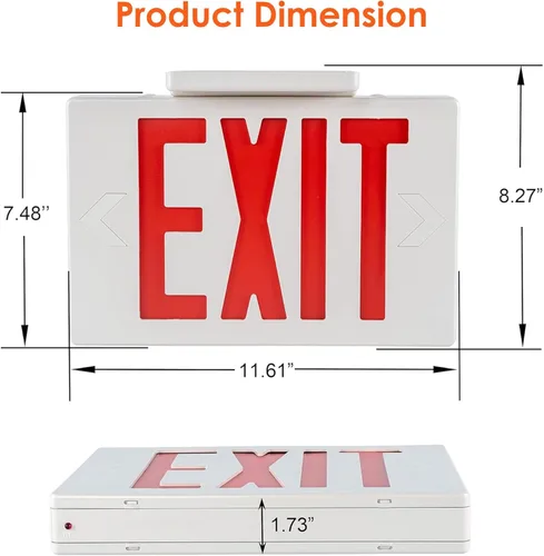 Miniatura 8 de Gruenlich Letrero LED de salida, luz de emergencia con doble cara y baterías de respaldo, letra roja estándar de EE. UU., calificado UL 924, voltaje
