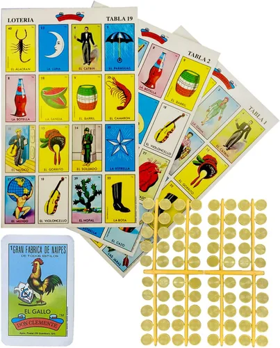 Loteria Mexicana Tradicional Mini Don Clemente 20 Jugadores 160 Fichas - Juego de mesa mediano de bingo mexicano, 160 fichas de plástico para 20
