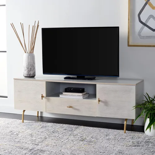 Miniatura 2 de SAFAVIEH Genevieve - Soporte de TV para pantalla plana de hasta 65 pulgadas, acabado lavado gris y blanco, gabinete de almacenamiento moderno