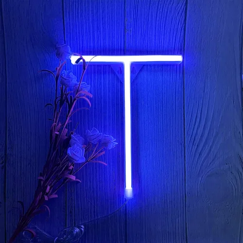 Miniatura 20 de ENUOLI Letreros de neón LED en azul con letras de neón para decoración de pared, luz nocturna, funciona con pilas o USB, letras de neón LED