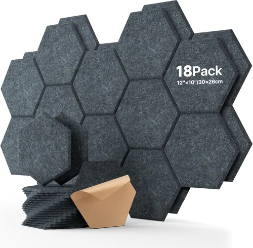 Paneles acústicos Soundsbay, paquete de 18 paneles insonorizados hexagonales de alta densidad, panel absorbente de sonido, paneles de espuma a