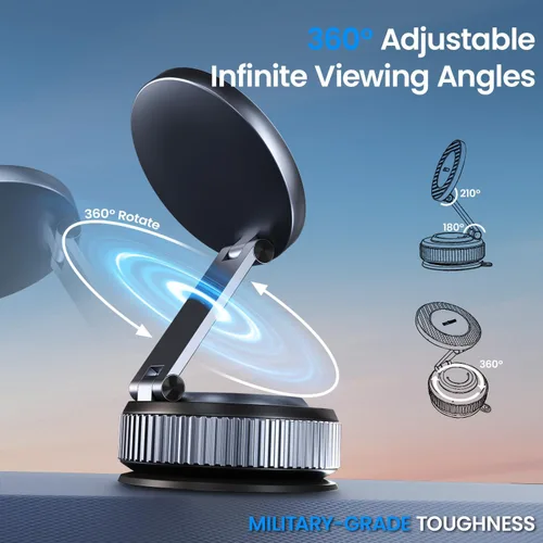 Miniatura 5 de Soporte magnético para teléfono de coche para Magsafe, soporte plegable de aleación 360° para teléfono celular de coche con ventosa ultra estable