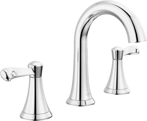 Delta Faucet Esato - Grifo de baño generalizado cromado, grifo de baño de 3 agujeros, grifo de lavabo de baño, montaje de drenaje incluido, cromado