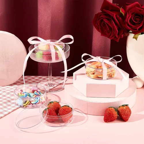 Miniatura 3 de Taiyin 50 cajas circulares de acrílico de plástico con tapa, caja de acrílico transparente, organizador pequeño de cubos redondos de 3 pulgadas