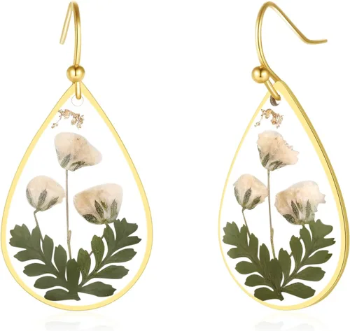 Miniatura 59 de Forget-Me-Not and Queen Anne's Lace Pressed Wildflower Earrings Pressed Flower Earrings Handmade Drop and Dangle Earrings Gift for Woman