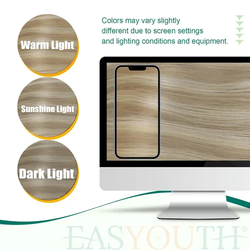 Miniatura 6 de Easyouth Extensión de cabello humano rubio con cola de caballo, extensiones de cabello humano rubio dorado con reflejos rubios, extensiones