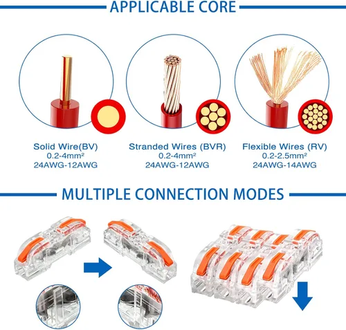 Miniatura 3 de Zhengmy Juego de 100 conectores de cable de palanca, conectores de cable de empalme compacto, bloques de terminales surtido para 28-12 AWG, cable