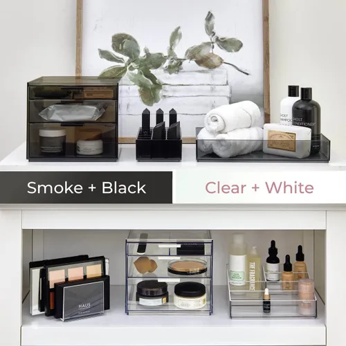 Miniatura 4 de Organizador Clarity de InterDesign para tocador, adecuado para cosméticos y productos de belleza, 8 x 12 x 2 pulgadas, transparente, Transparente, M