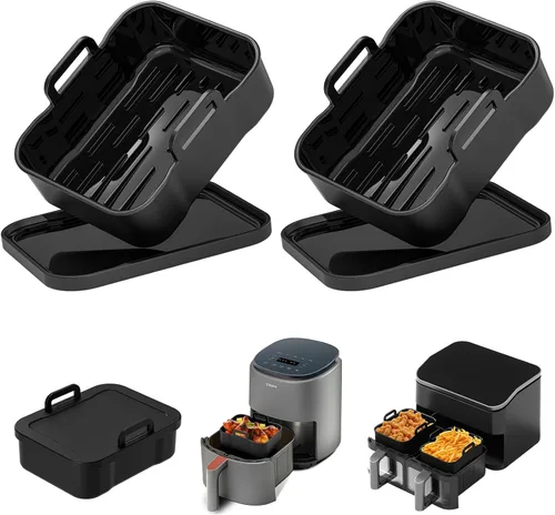 Forros de silicona para freidora de aire, reutilizables con tapa para Ninja 10QT DZ550 DZ401 DZ302 SL401 Dual Air Freiders, paquete de 2 accesorios