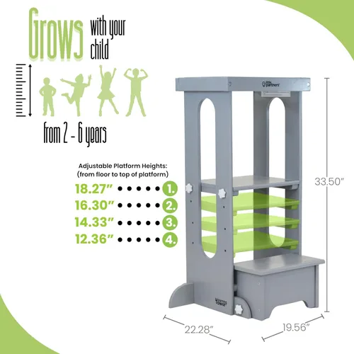 Miniatura 4 de Little Partners Torre Plegable para Niños Pequeños, Torre de Aprendizaje Explore 'N Store Montessori Torre de Cocina de Pie con Plataforma de Blanco